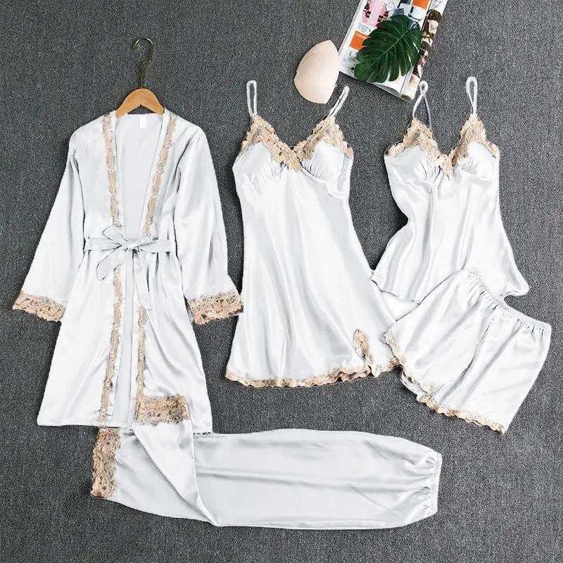5PCS Satin Pajamas & Robe Set