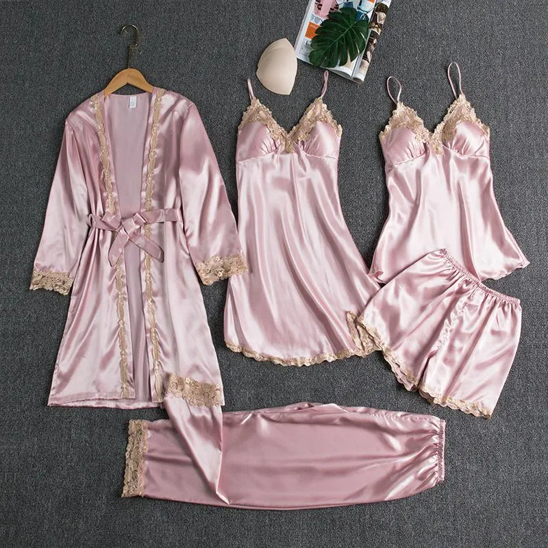 5PCS Satin Pajamas & Robe Set