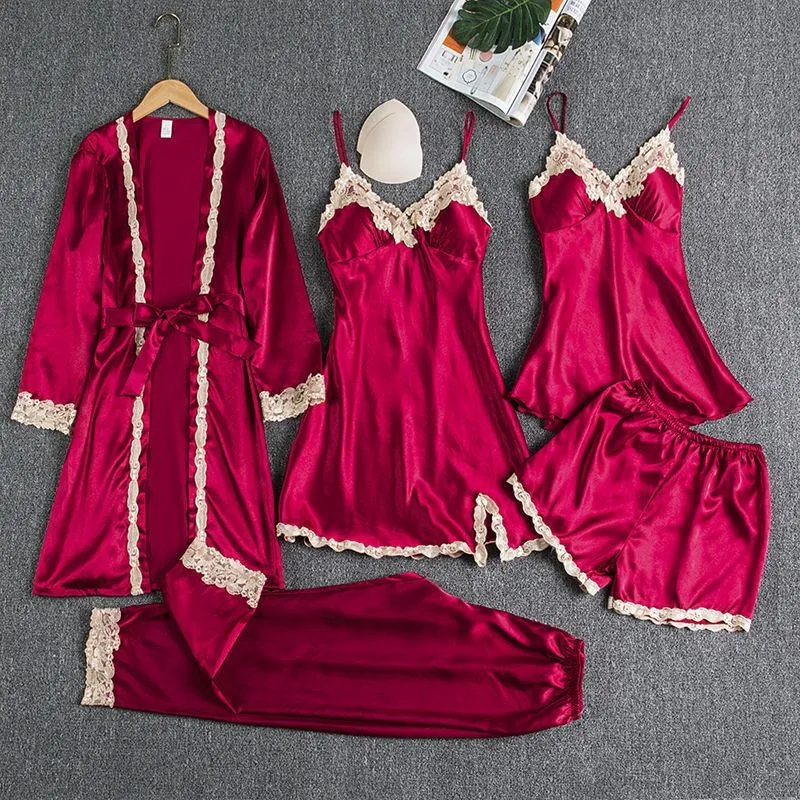5PCS Satin Pajamas & Robe Set