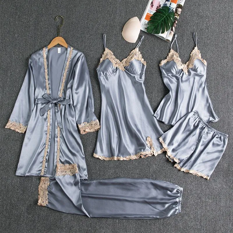 5PCS Satin Pajamas & Robe Set