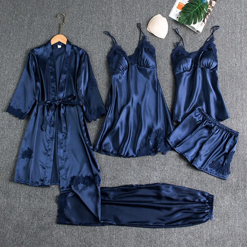 5PCS Satin Pajamas & Robe Set