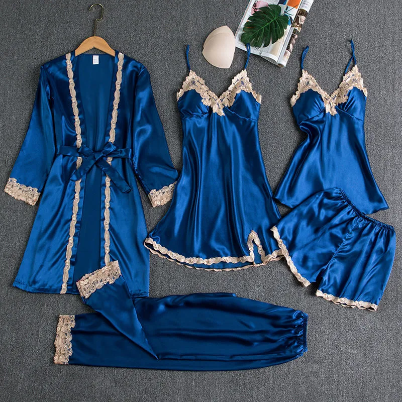 5PCS Satin Pajamas & Robe Set