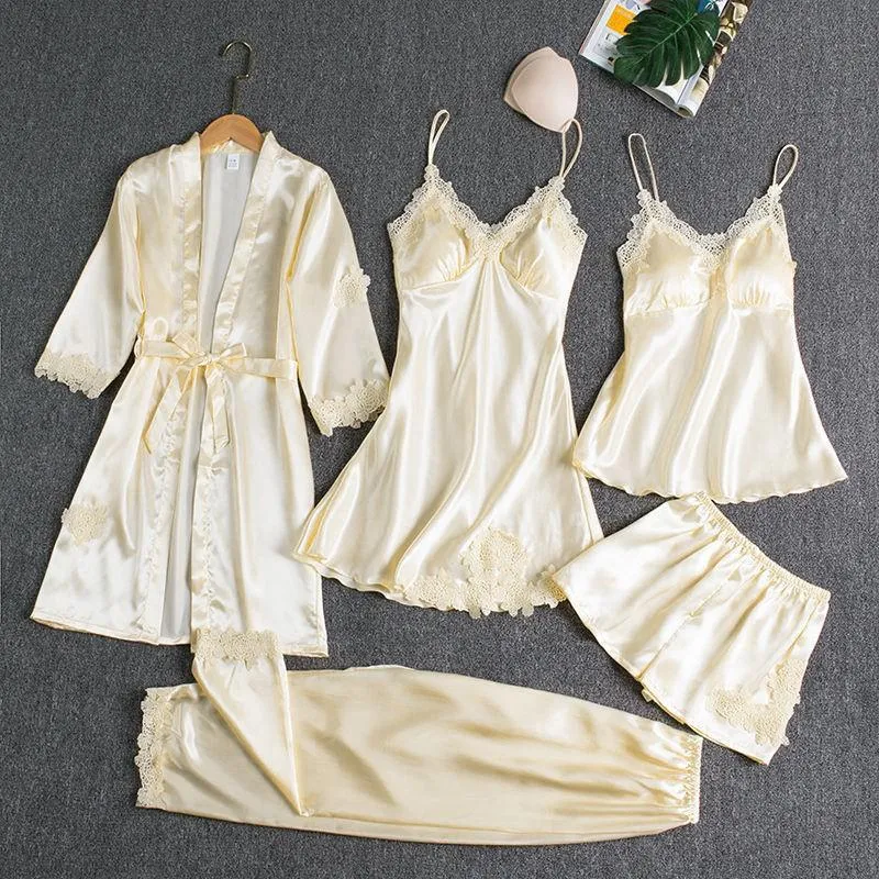5PCS Satin Pajamas & Robe Set
