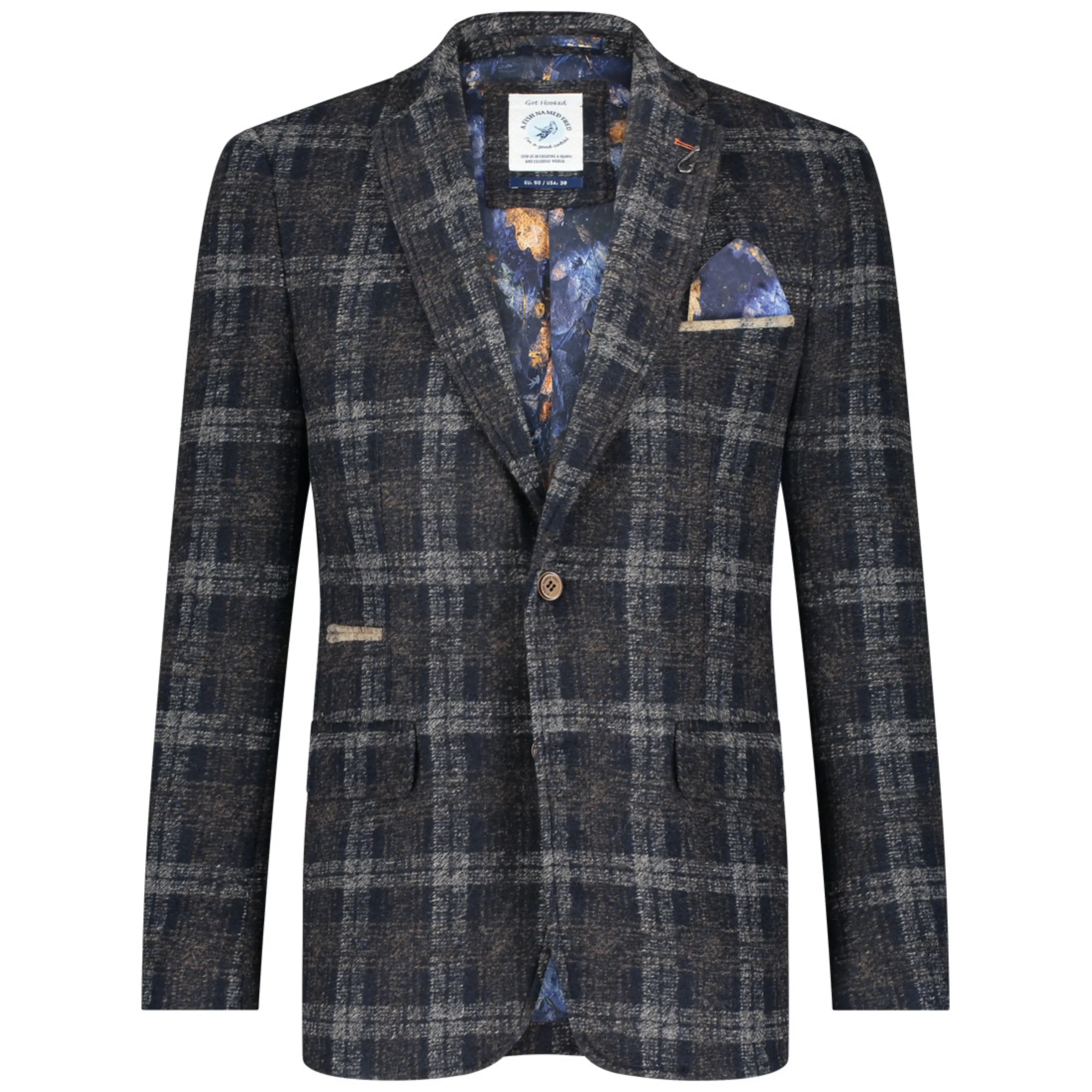 A Fish Named Fred Check Jacket - Navy and Chocolate Brown