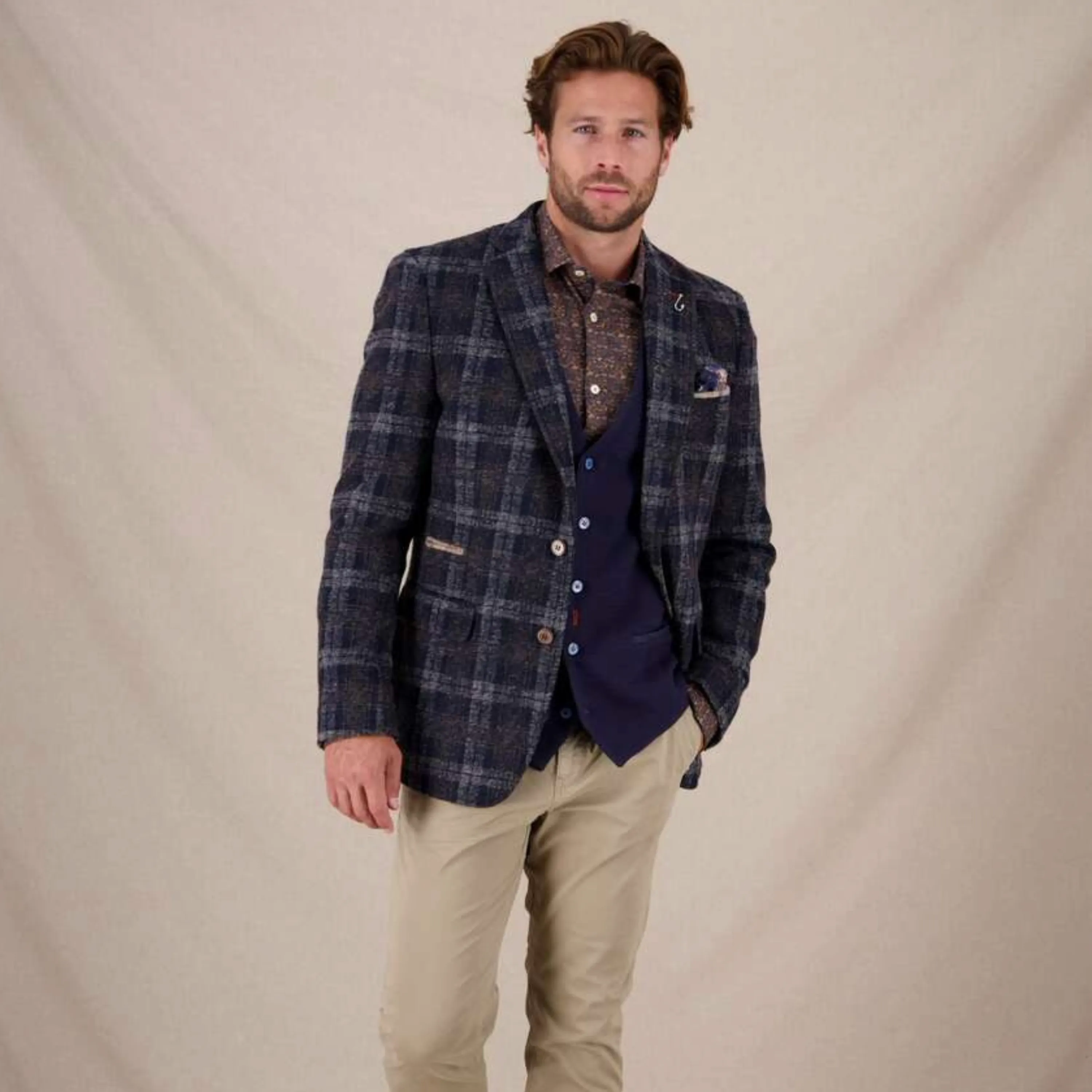 A Fish Named Fred Check Jacket - Navy and Chocolate Brown