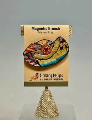 ABSTRACT POLYMER CLAY MAGNETIC BROOCH WITH SWAROVSKI CRYSTAL PCB707