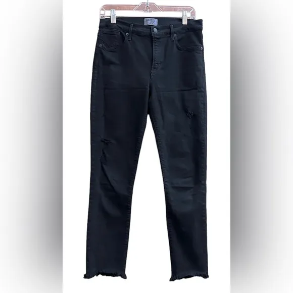 AgoldE Jeans Women’s 28x26 Distressed Raw Hem Stretch Mid Rise Crop Black Denim
