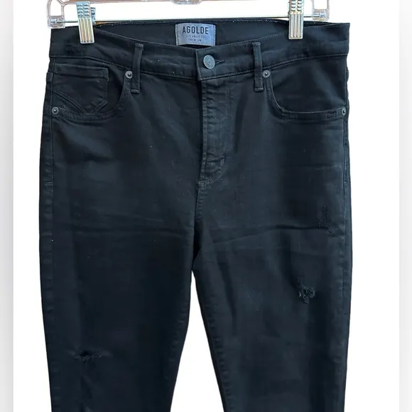 AgoldE Jeans Women’s 28x26 Distressed Raw Hem Stretch Mid Rise Crop Black Denim