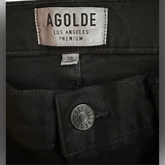 AgoldE Jeans Women’s 28x26 Distressed Raw Hem Stretch Mid Rise Crop Black Denim