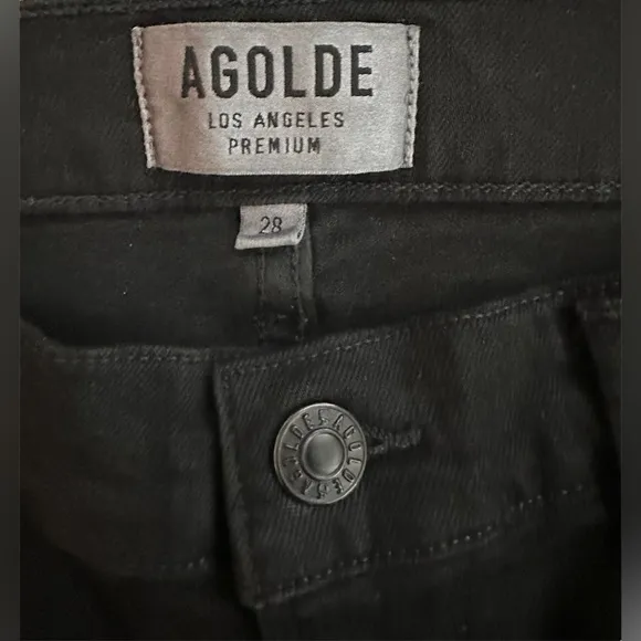 AgoldE Jeans Women’s 28x26 Distressed Raw Hem Stretch Mid Rise Crop Black Denim