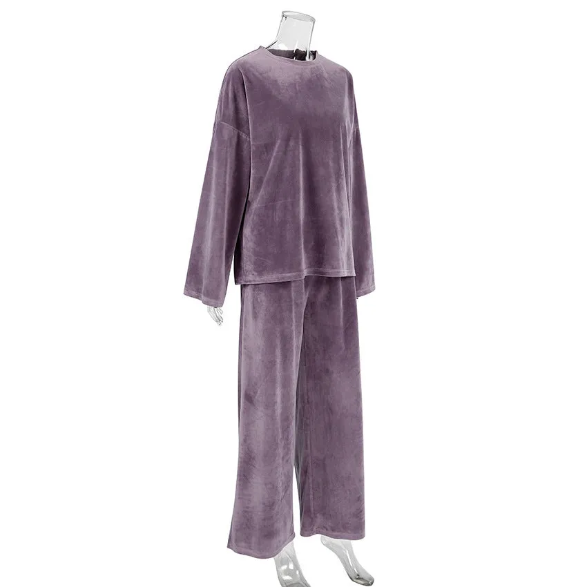 Autumn Velvet Purple Long Sleeve Warm Pajamas Sets
