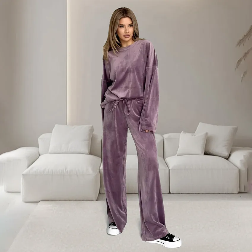 Autumn Velvet Purple Long Sleeve Warm Pajamas Sets