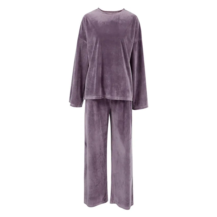Autumn Velvet Purple Long Sleeve Warm Pajamas Sets