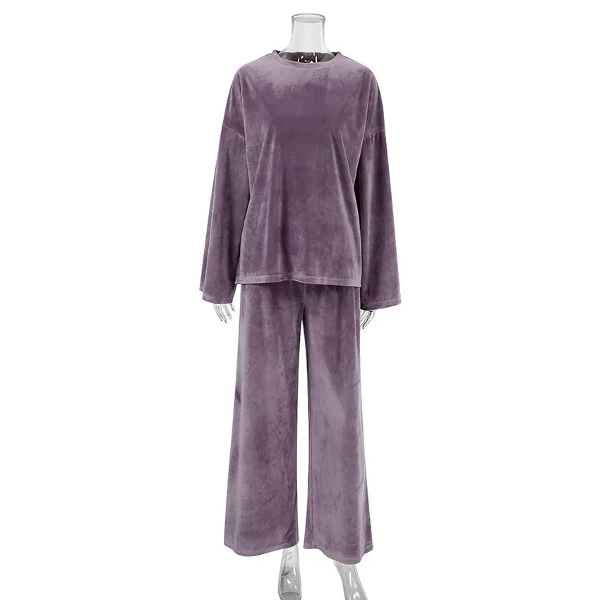 Autumn Velvet Purple Long Sleeve Warm Pajamas Sets