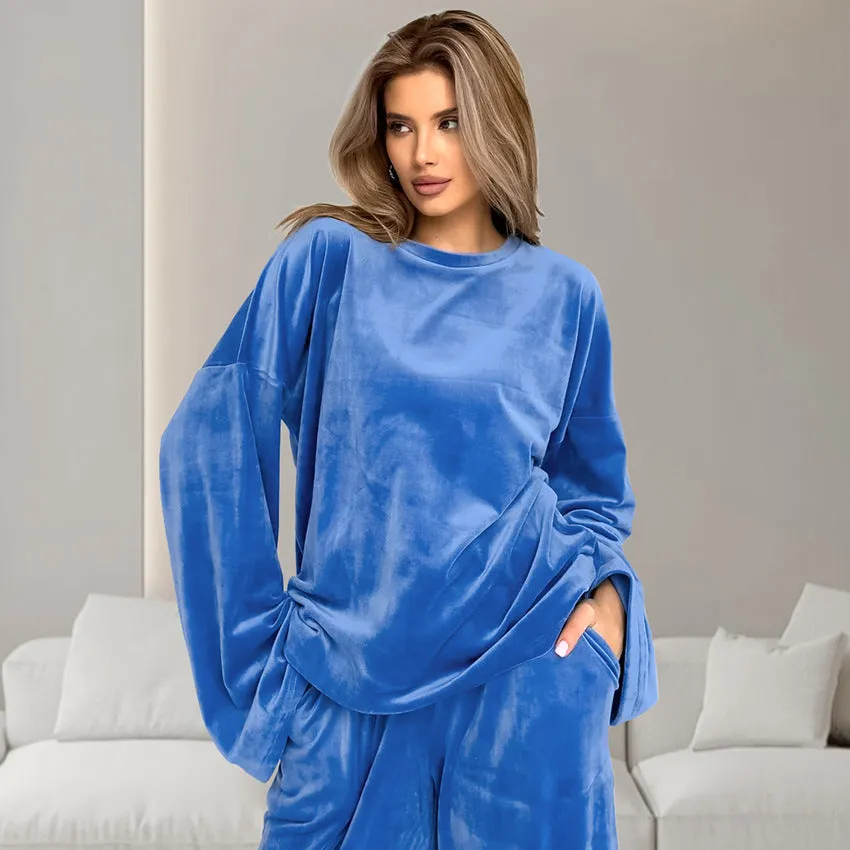 Autumn Velvet Purple Long Sleeve Warm Pajamas Sets
