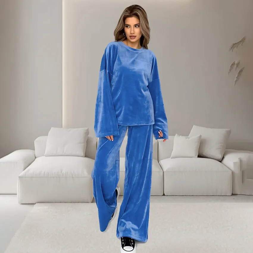 Autumn Velvet Purple Long Sleeve Warm Pajamas Sets
