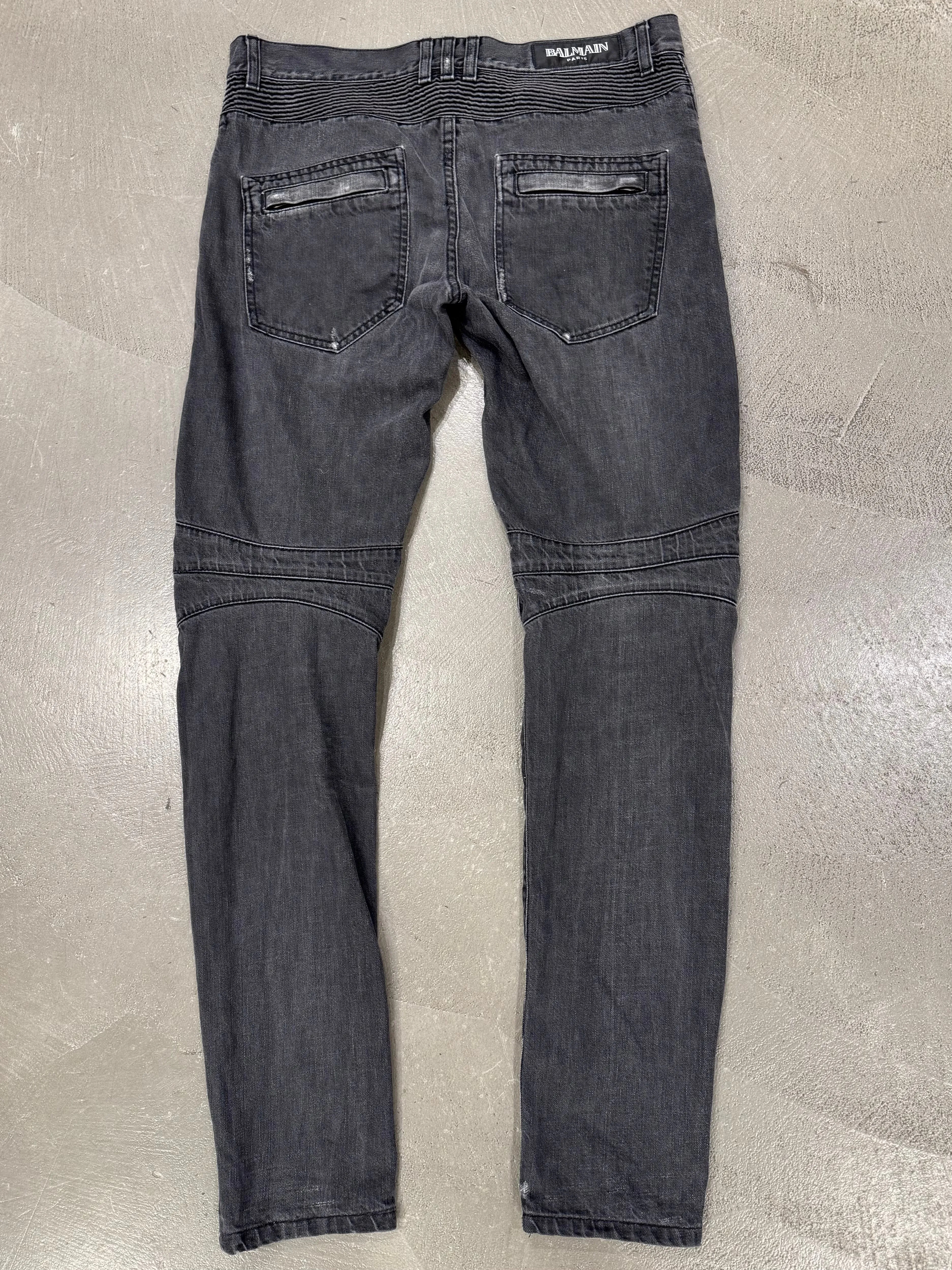Balmain dark grey distressed denim jeans