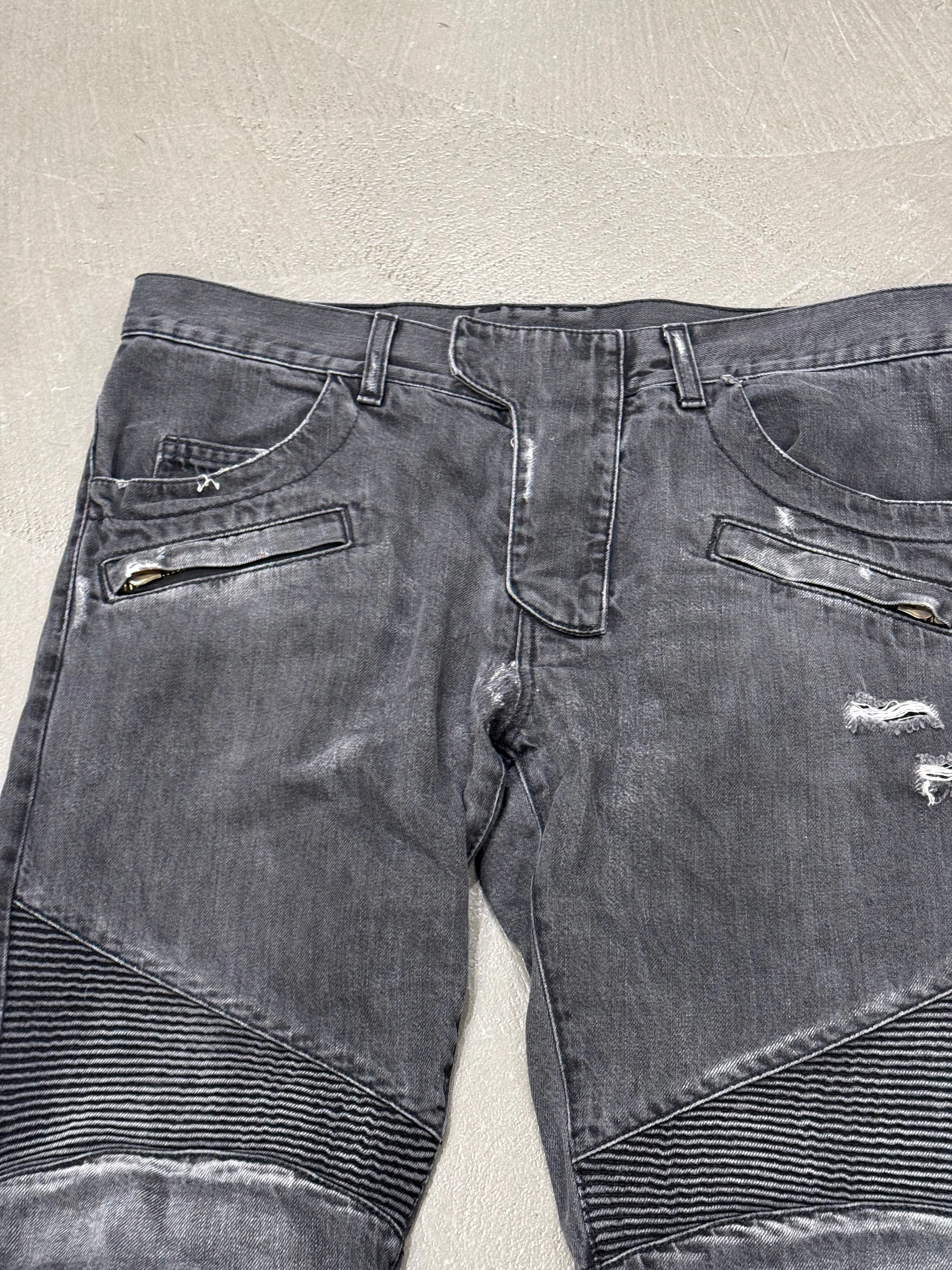 Balmain dark grey distressed denim jeans