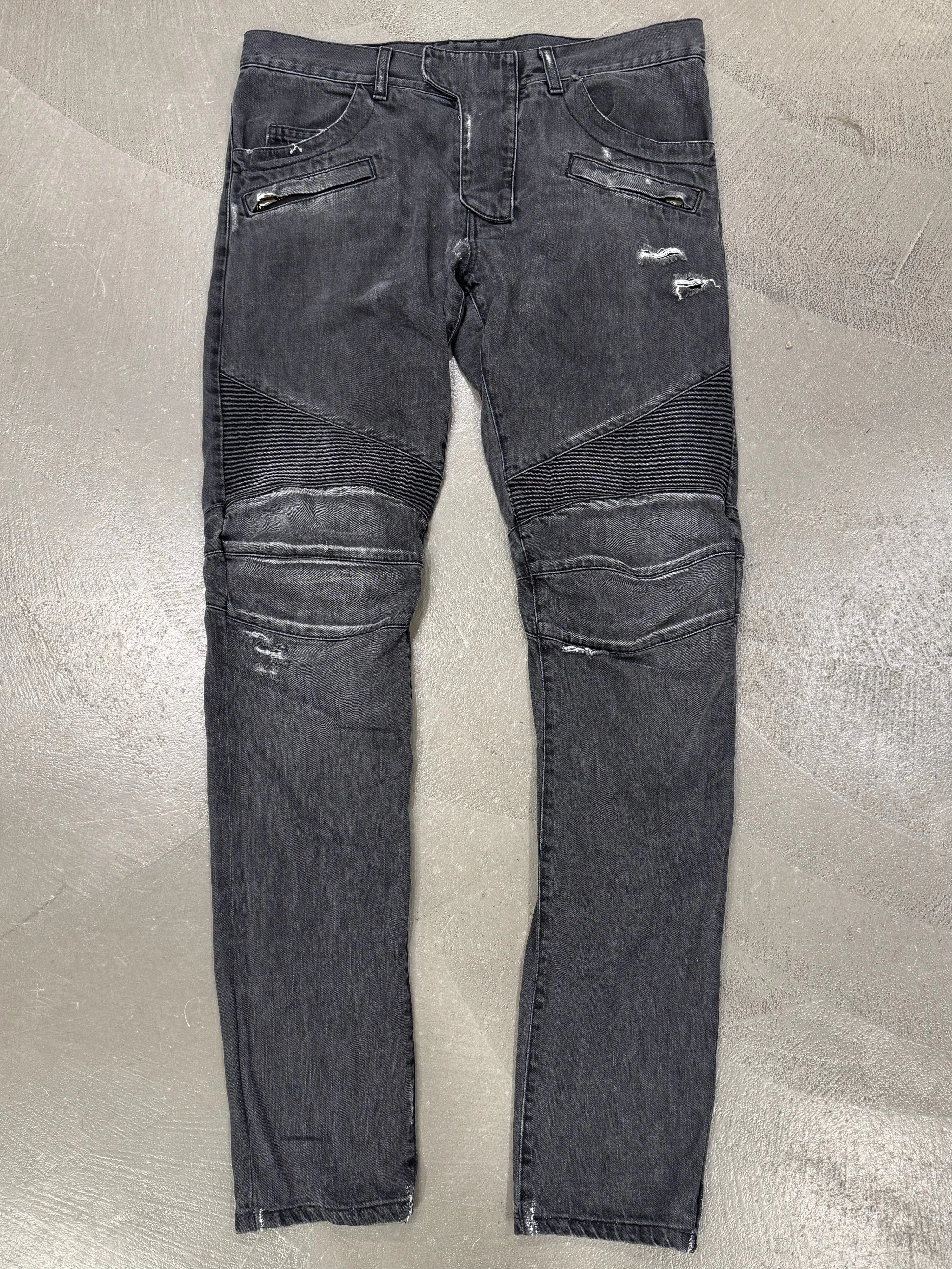 Balmain dark grey distressed denim jeans