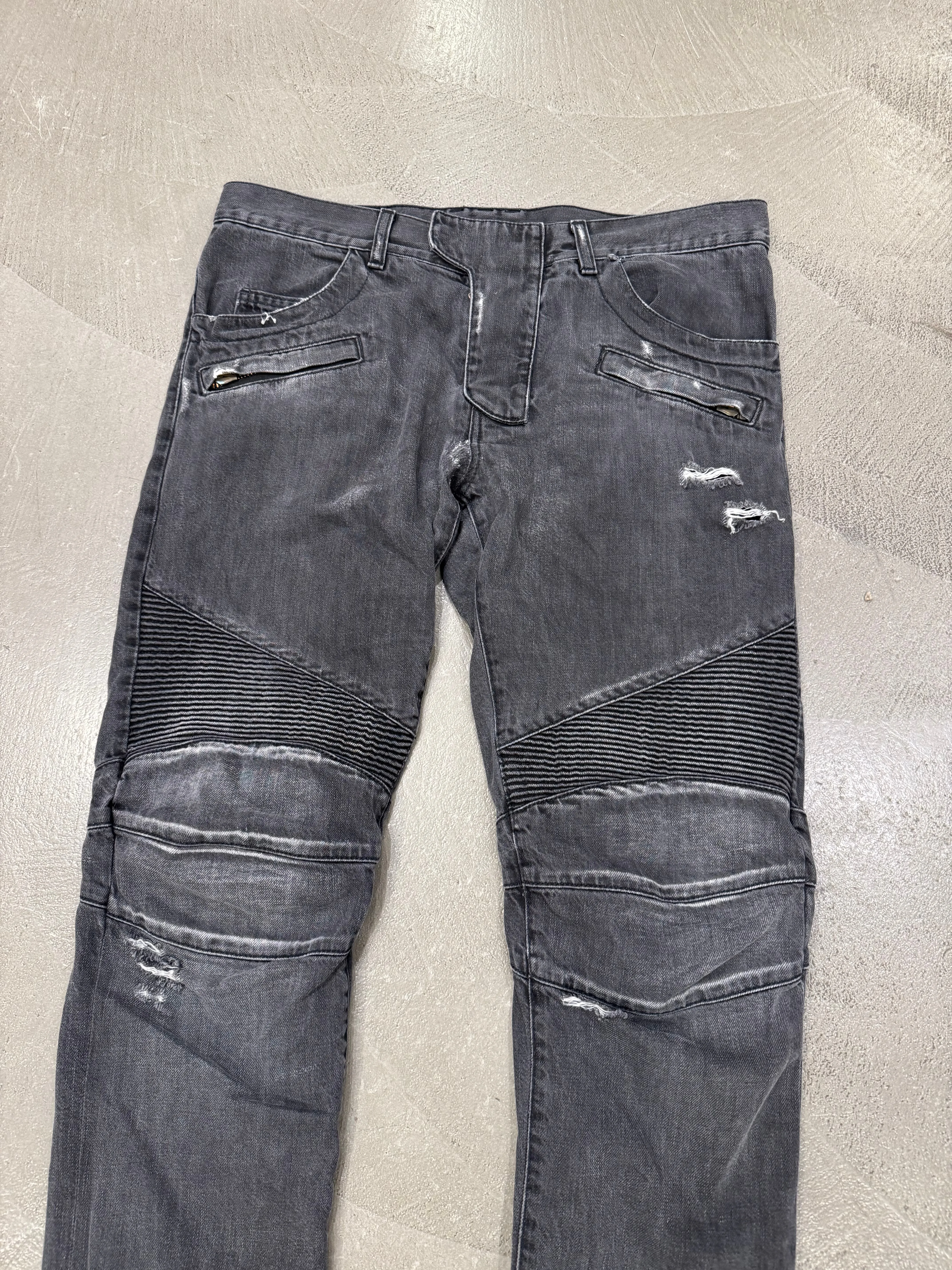Balmain dark grey distressed denim jeans