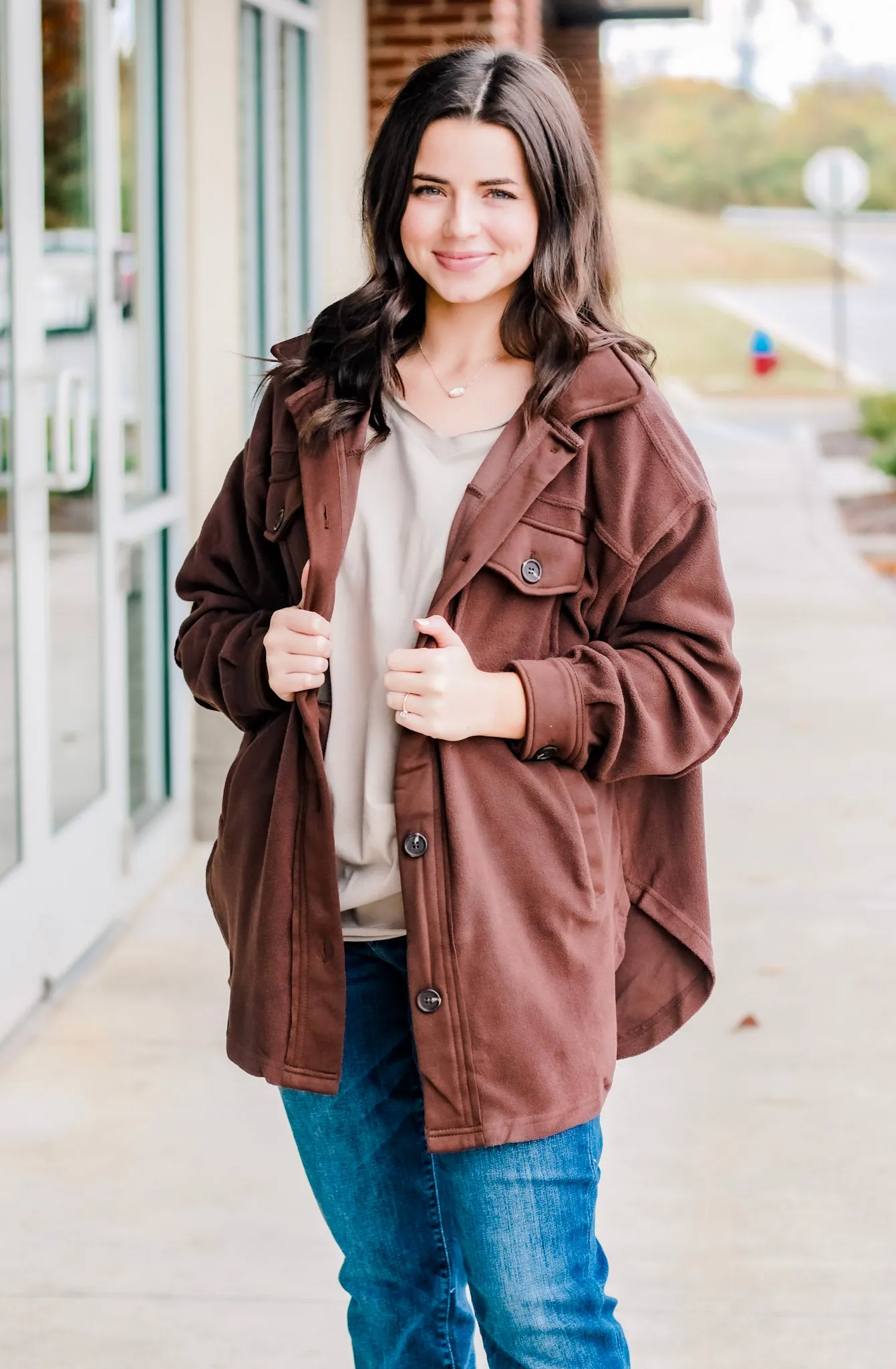 Because You Love Me Fleece Shacket in Brown