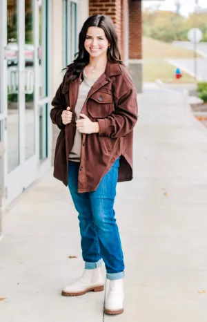 Because You Love Me Fleece Shacket in Brown