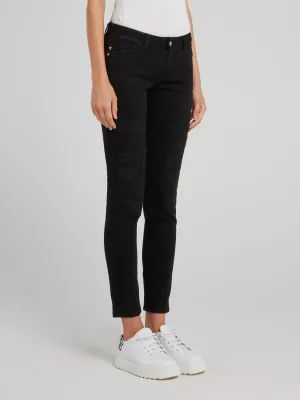 Black Distressed Cropped Jeans