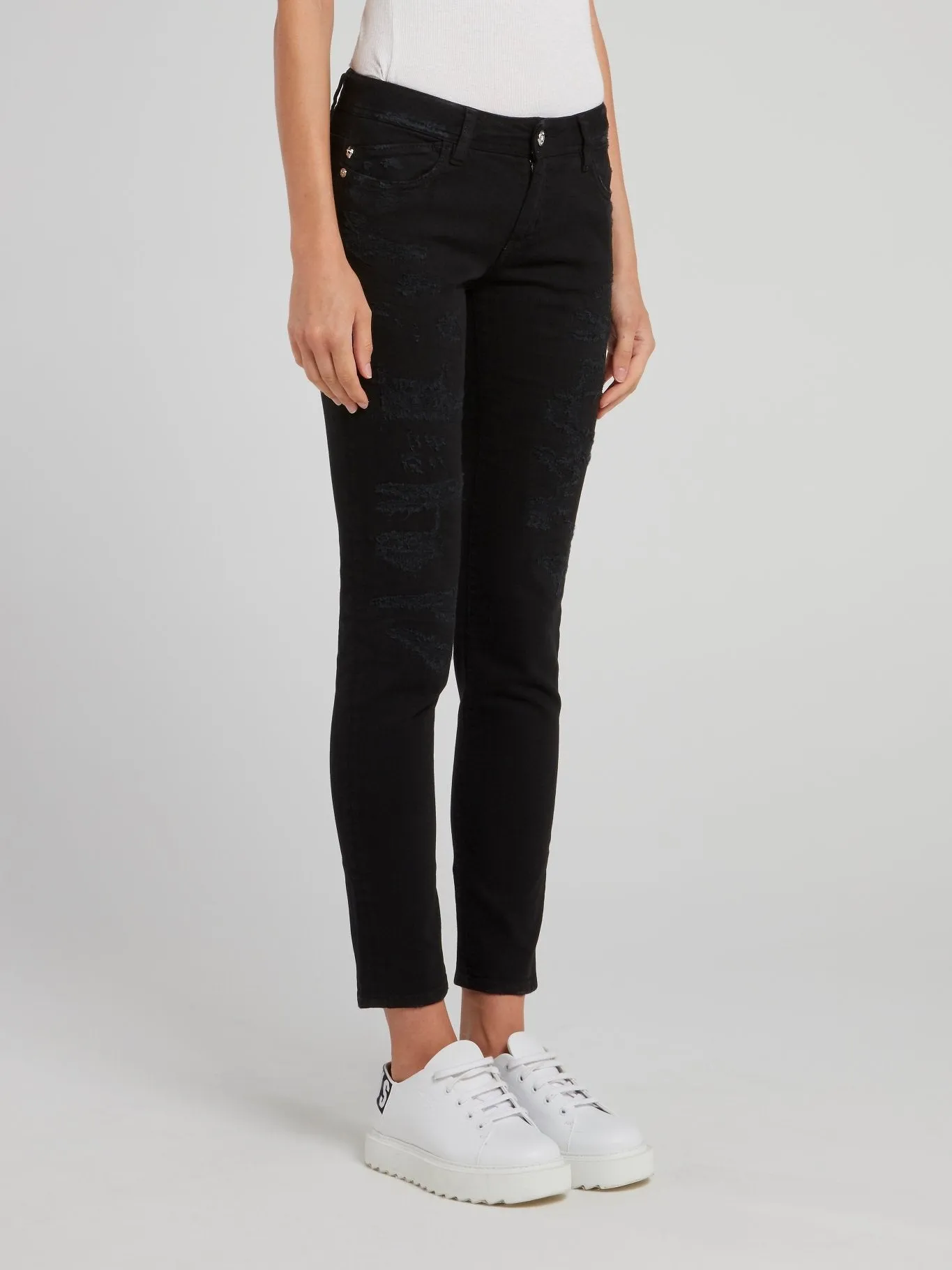 Black Distressed Cropped Jeans