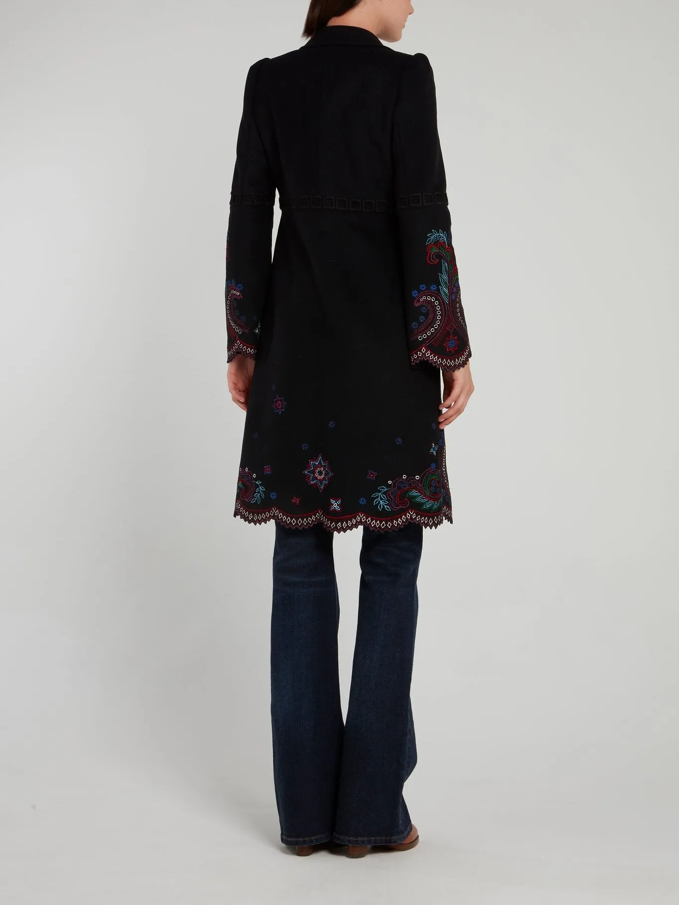 Black Paisley Pattern Embroidered Coat