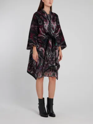 Black Paisley Print Tie Front Coat