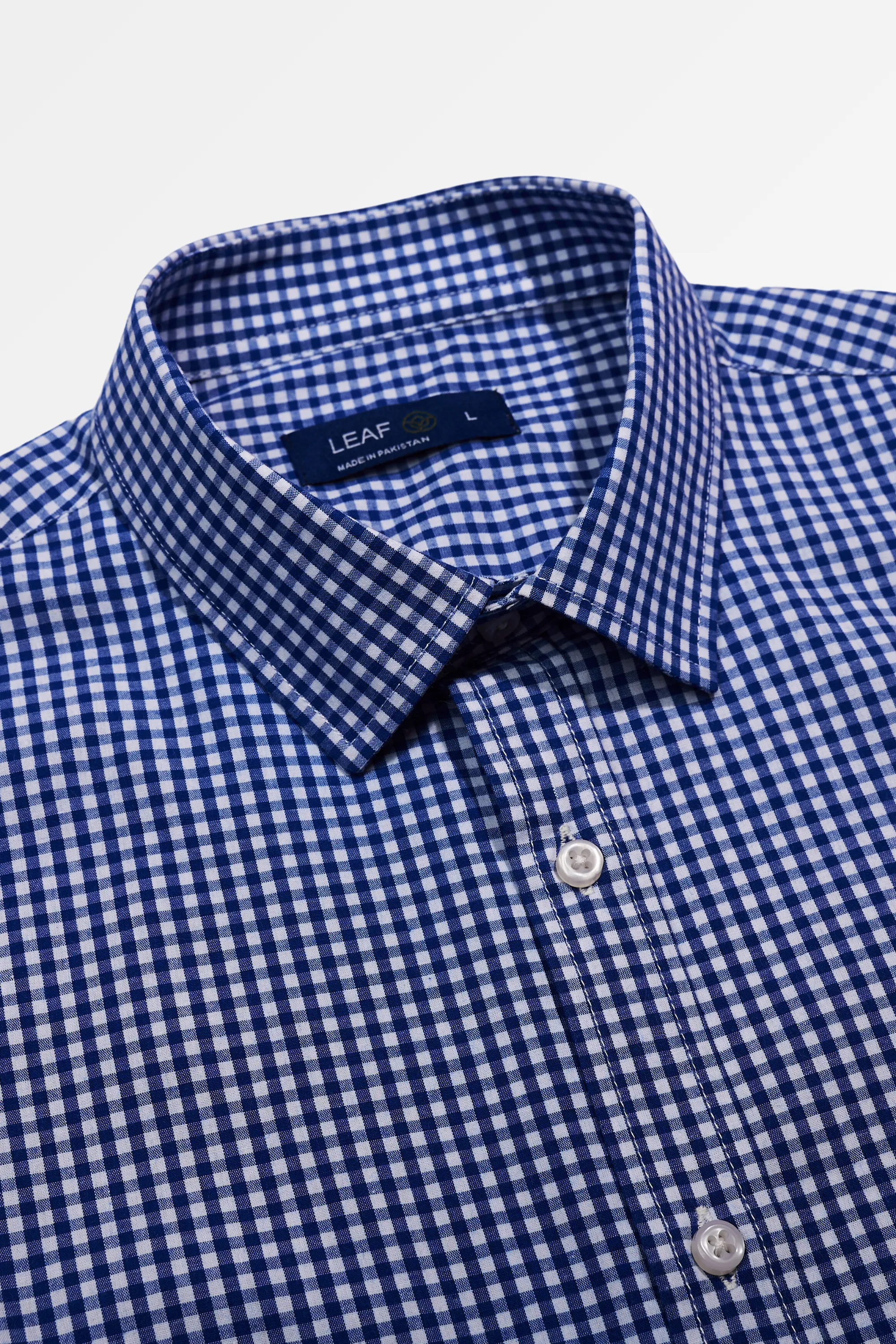 Blue Gingham Formal Shirt | Modern Office Wear by Leaf Clothing