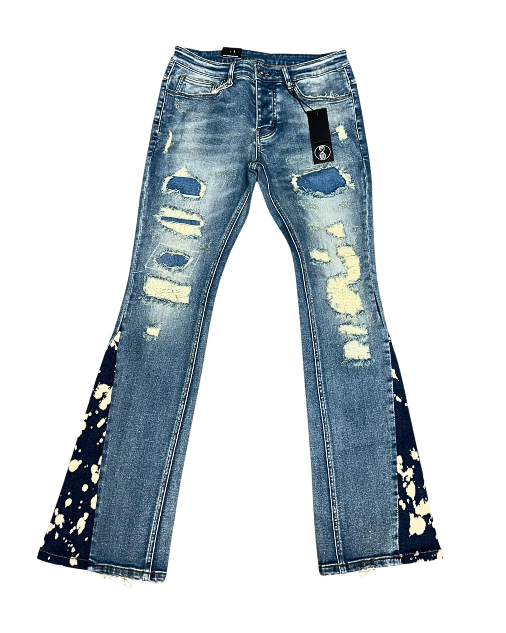 Blue Wash Distressed Stacked Jeans