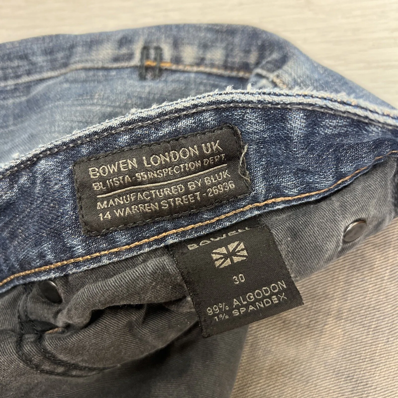 Bowen London UK Mens Dark Wash Slim Denim Jeans 30
