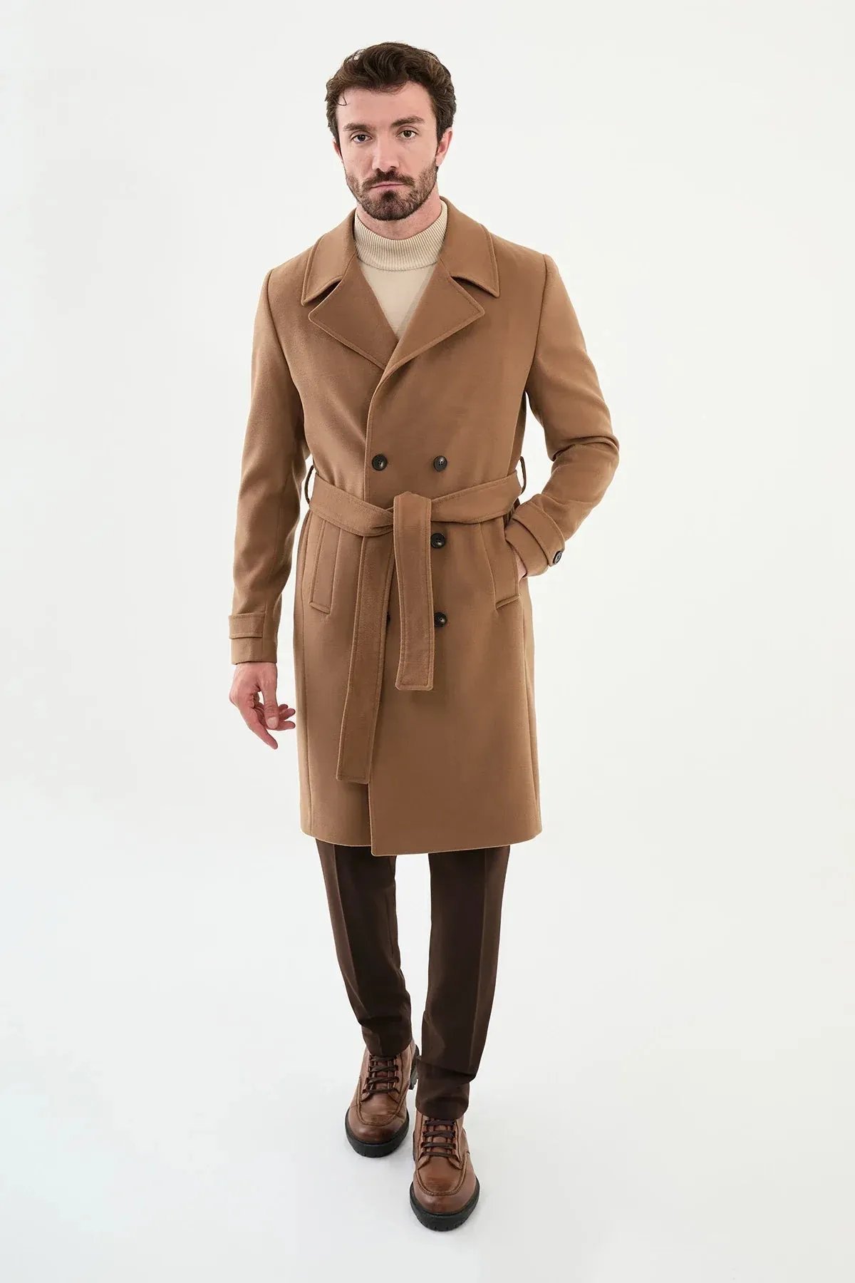 Brabion Eden Long Slim Fit Beige Coat