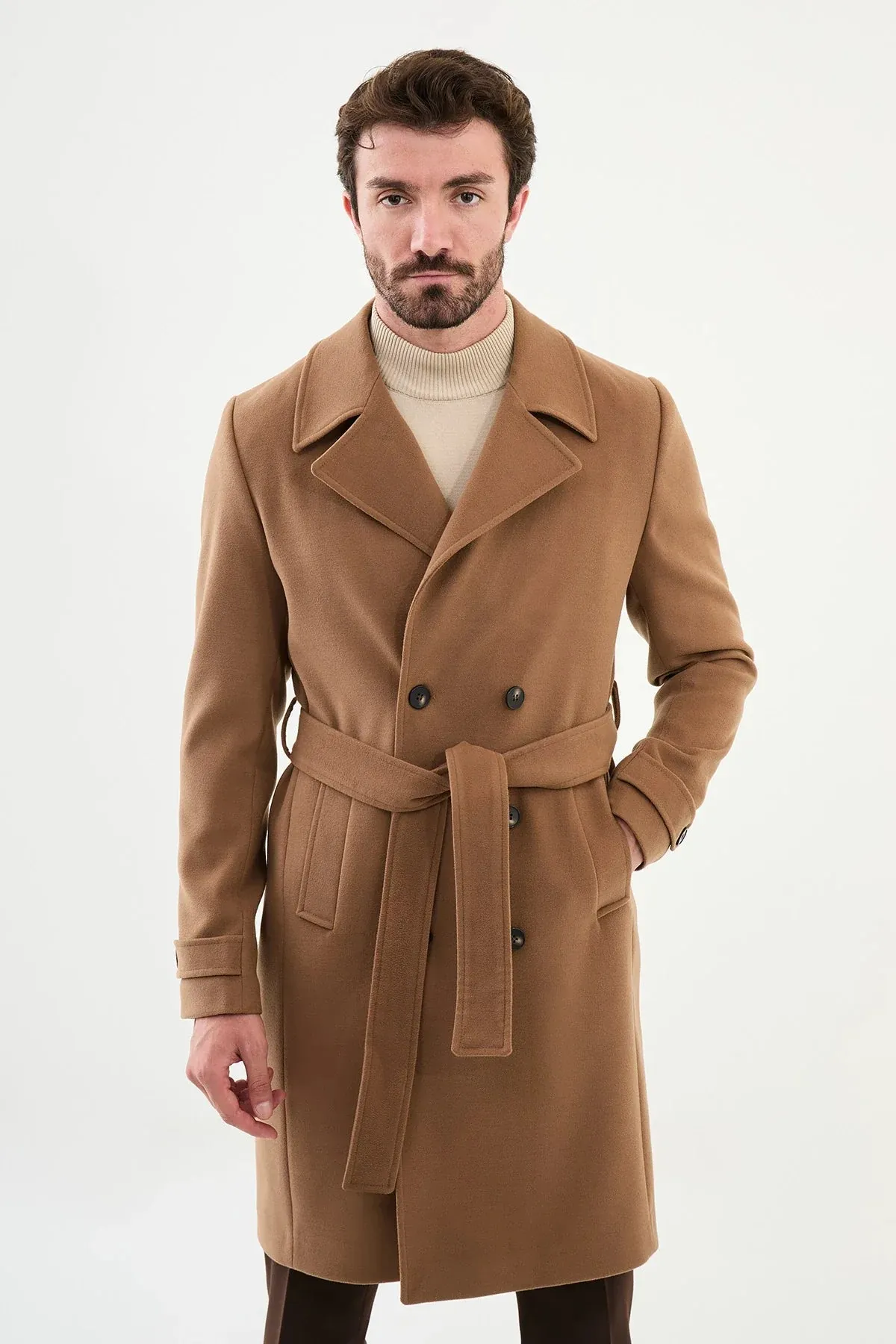 Brabion Eden Long Slim Fit Beige Coat
