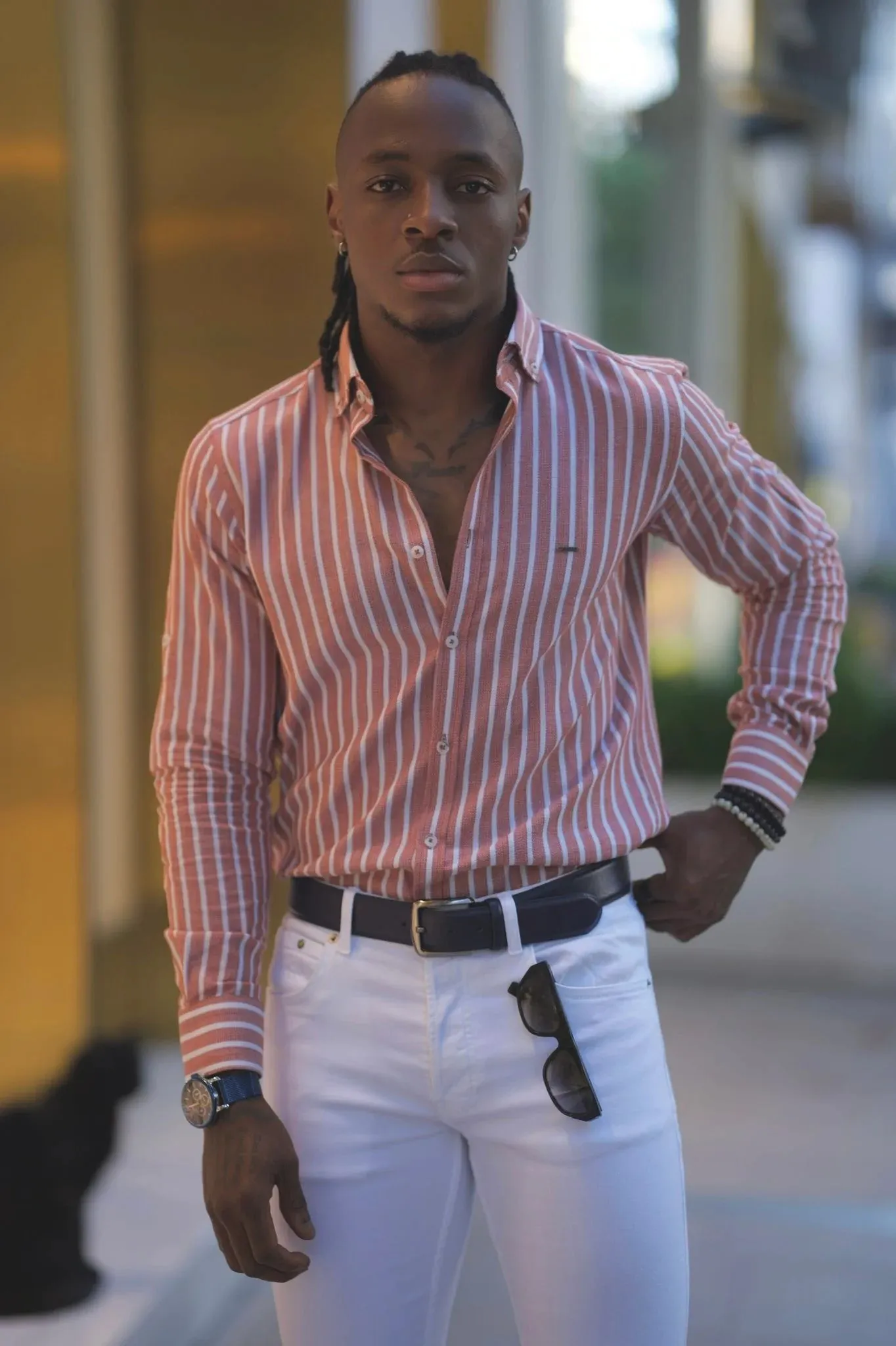 Brabion Milano Slim Fit Striped Camel Shirt - Versatile Elegance