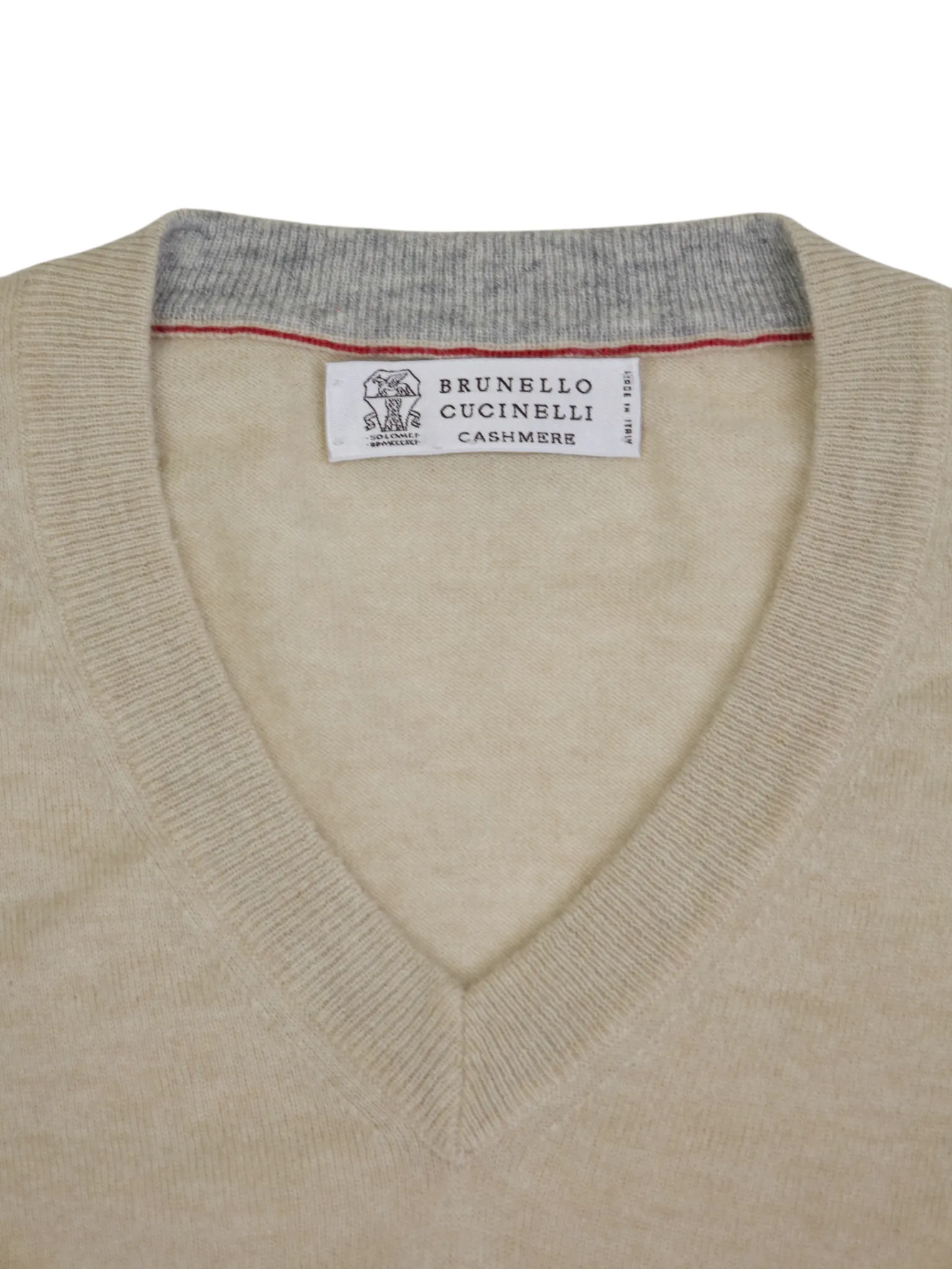 Brunello Cucinelli Light Brown Pure Cashmere V-Neck