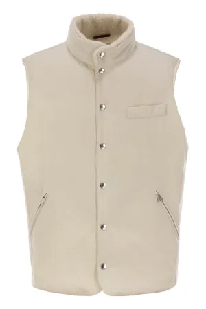 BRUNELLO CUCINELLI Men's Sleeveless Down Jacket with Sheepskin Collar