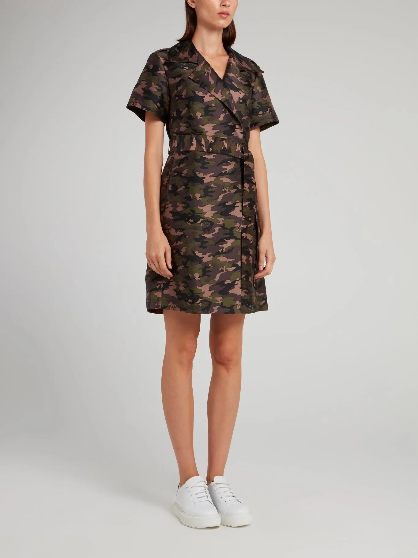 Camo Tie Font Trench Coat