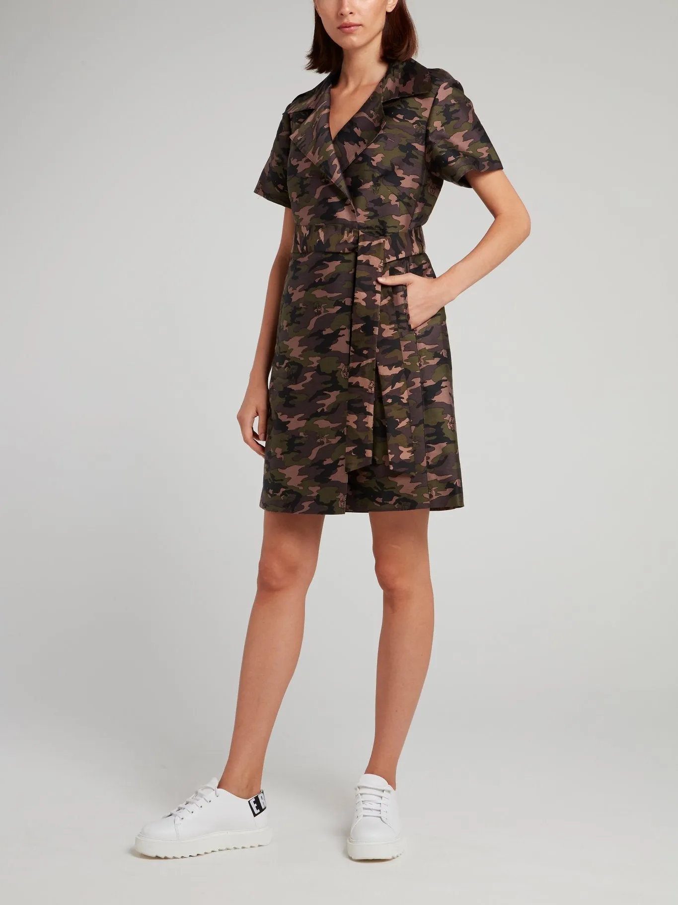 Camo Tie Font Trench Coat