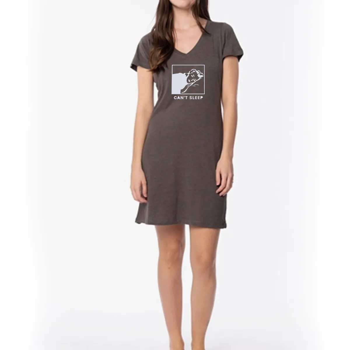 Can't Sleep 100% Cotton V-Neck Nightgown