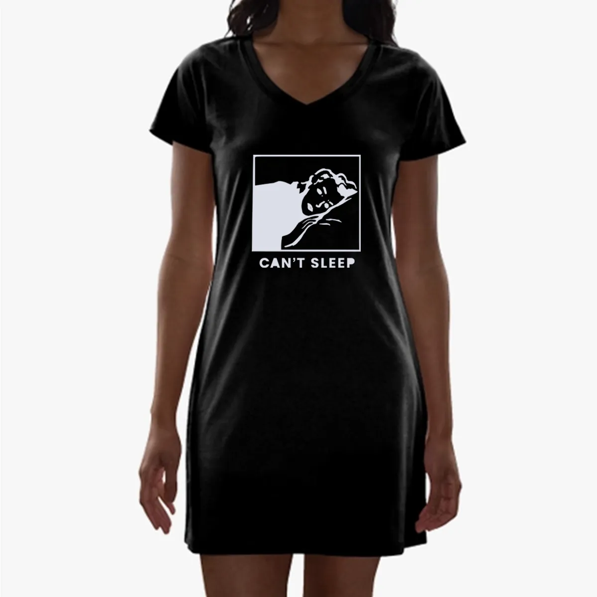 Can't Sleep 100% Cotton V-Neck Nightgown