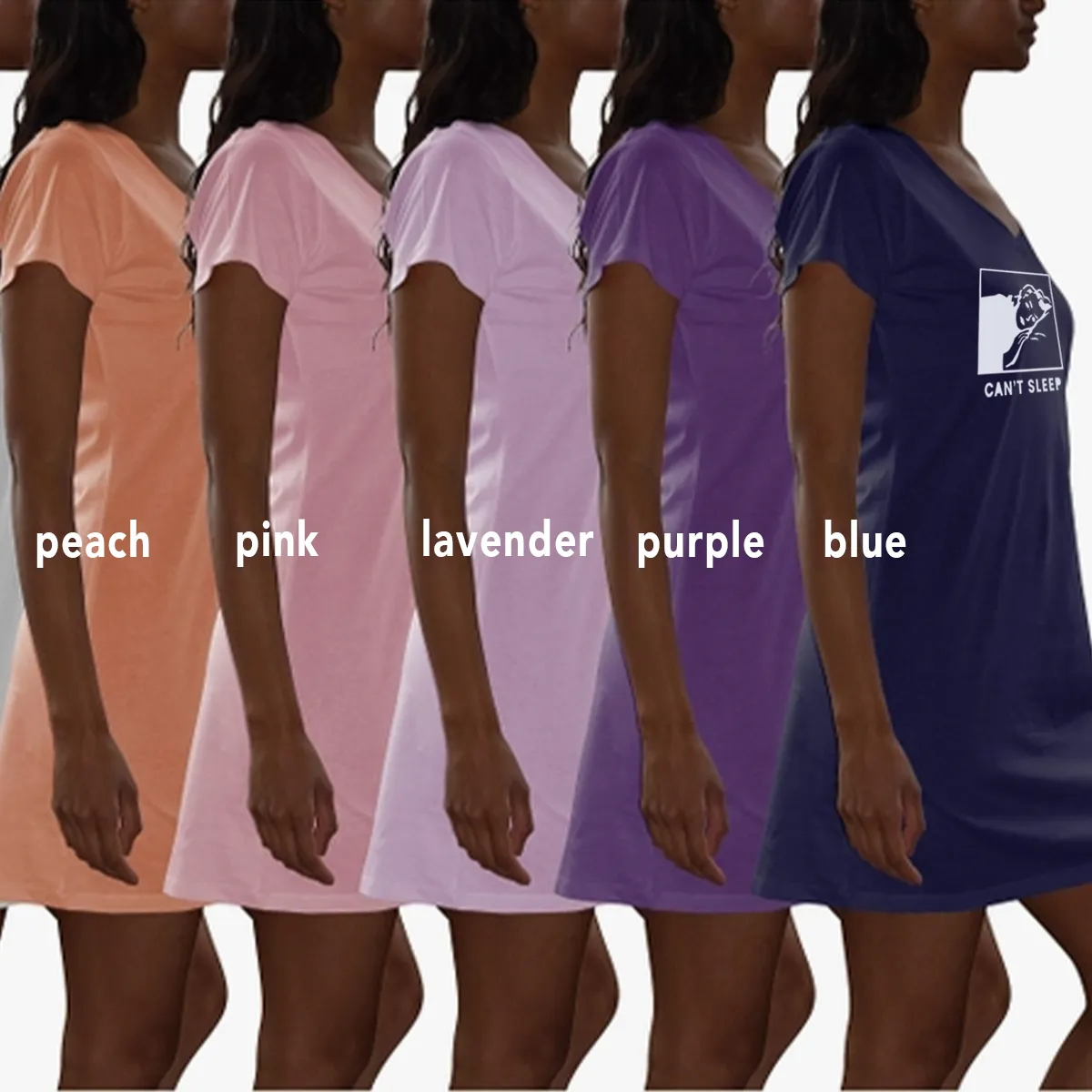 Can't Sleep 100% Cotton V-Neck Nightgown