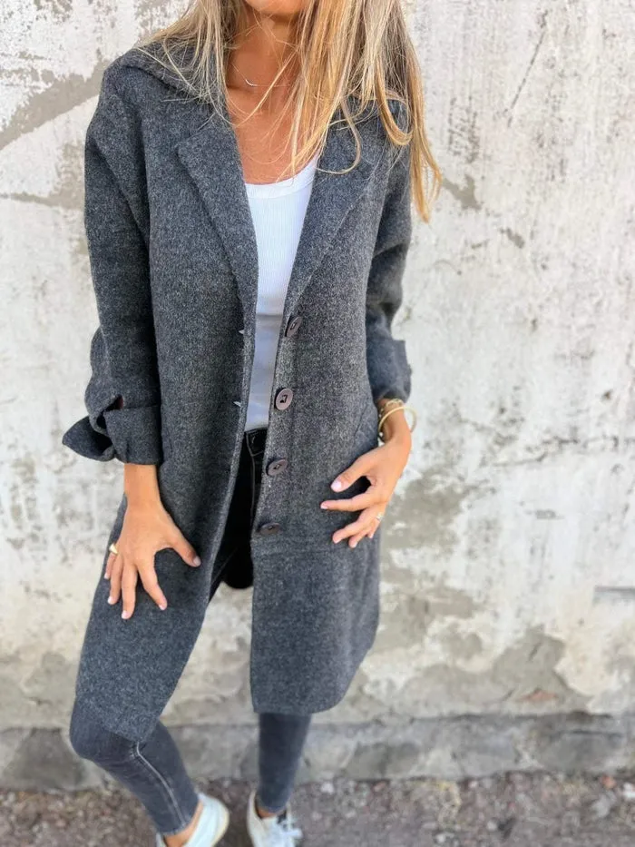 Celine | Wool Long Women’s Coat with Buttons