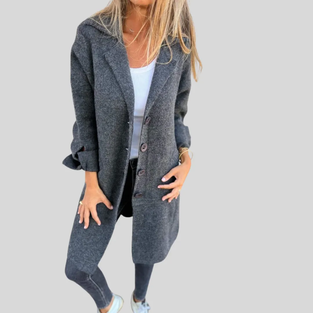 Celine | Wool Long Women’s Coat with Buttons