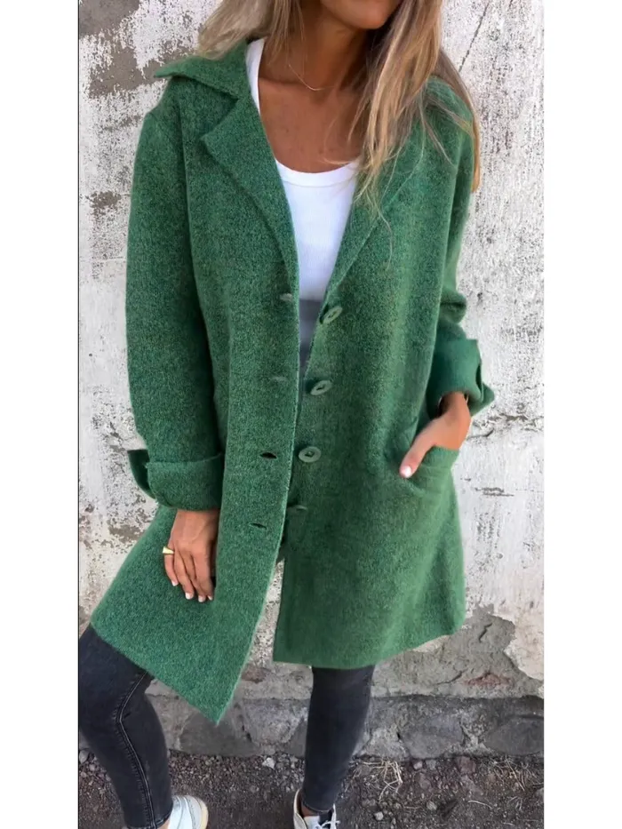 Celine | Wool Long Women’s Coat with Buttons