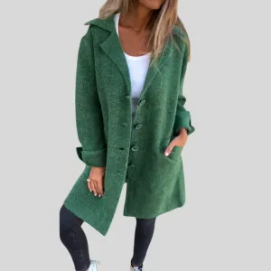 Celine | Wool Long Women’s Coat with Buttons