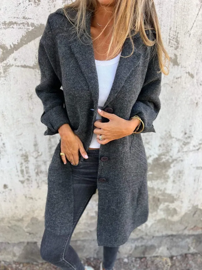 Celine | Wool Long Women’s Coat with Buttons