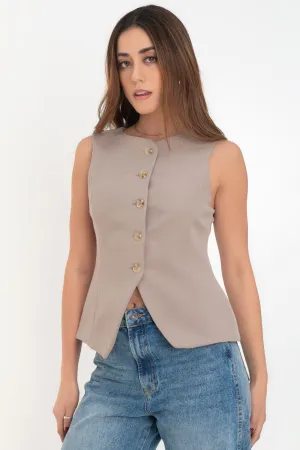 Chaleco ajustado cuello redondo con botones