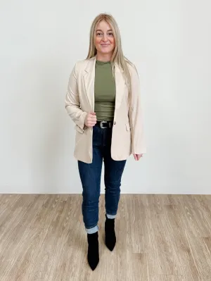 Classic Blazer With Single Button Closure in Oatmeal